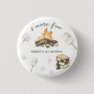 Watercolor S'more Campfire 1st Birthday 3 Cm Round Badge