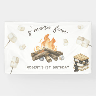 Watercolor S'more Campfire 1st Birthday Banner