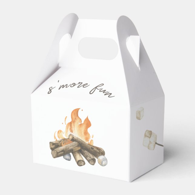 Watercolor S'more Campfire 1st Birthday Favour Box (Front Side)