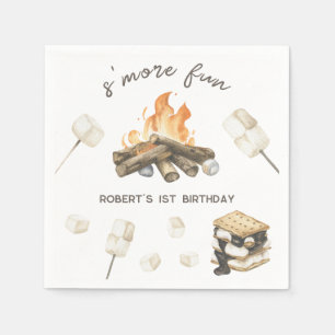 Watercolor S'more Campfire 1st Birthday Napkin
