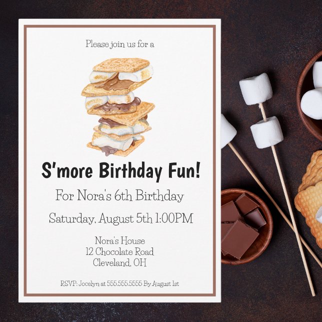 Watercolor  S'mores Fun 6th Birthday Invitation (Creator Uploaded)
