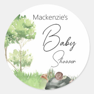 Watercolor Snail in the Park Baby Shower Classic Round Sticker