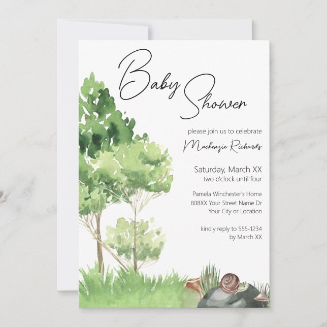 Watercolor Snail in the Park Baby Shower Invitation (Front)