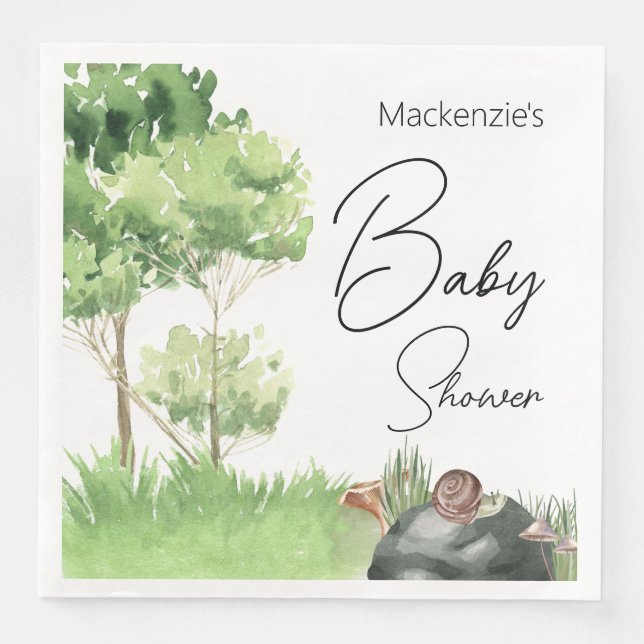 Watercolor Snail in the Park Baby Shower Napkin (Front)