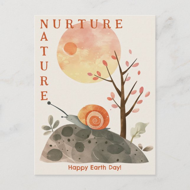 Watercolor Snail Nurture Nature Happy Earth Day Postcard (Front)