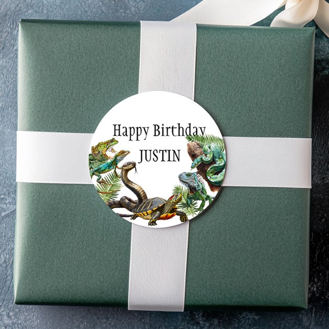 Watercolor Snake Birthday Reptile  Classic Round Sticker (Creator Uploaded)