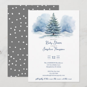 Watercolor Snow Covered Evergreen Baby Shower Invitation