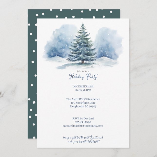 Watercolor Snow Covered Evergreen Holiday Party (Front/Back)