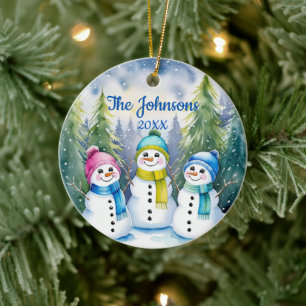 Watercolor Snow Family Keepsake Christmas Ceramic Tree Decoration