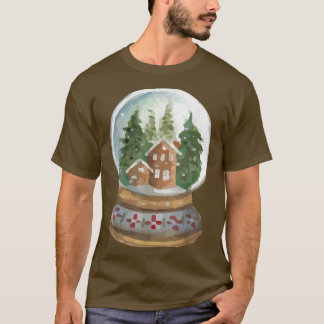 Watercolor Snow Globe Santa Christmas Tree Lights  T-Shirt