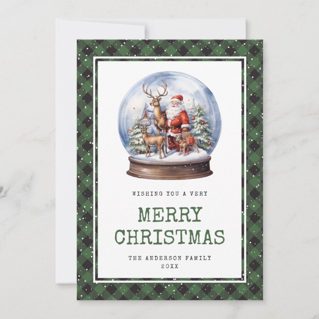 Watercolor Snow Globe Santa Merry Christmas Card (Front)