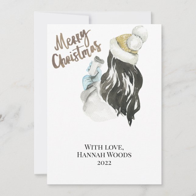 Watercolor Snow Globe & Snowman Christmas Card (Front)