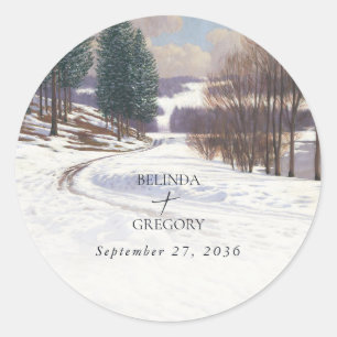 Watercolor Snow Landscape Wedding Classic Round Sticker