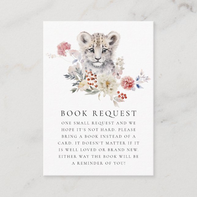 Watercolor Snow Leopard Baby Shower Book Request Enclosure Card (Front)