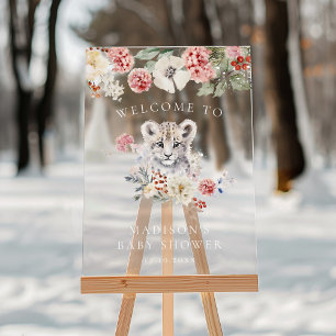 Watercolor Snow Leopard Baby Shower Welcome Acrylic Sign