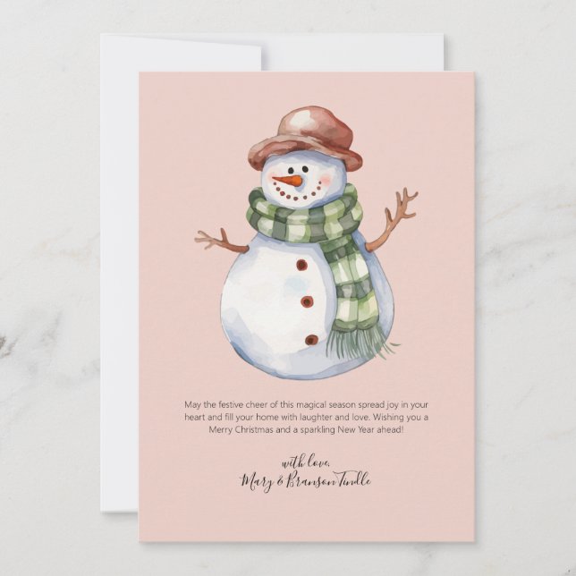 Watercolor Snow Man with Scarf Christmas Holiday Card (Front)
