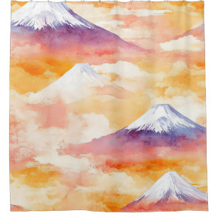 Watercolor Snow Mountains Orange Twilight Scene Shower Curtain