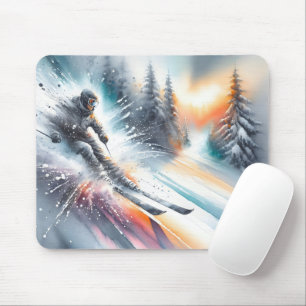 Watercolor Snow Skier Mouse Mat
