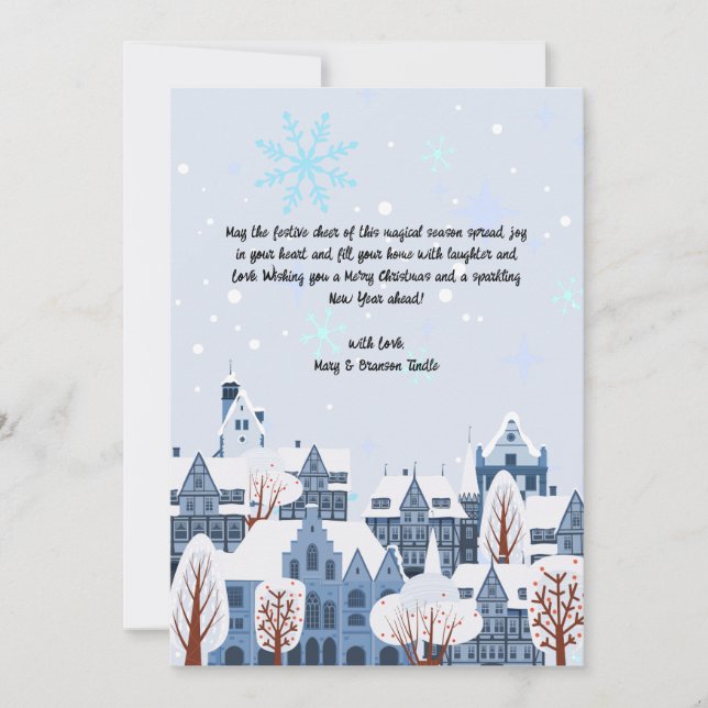 Watercolor Snow Village Winter Scene Holiday Card (Front)