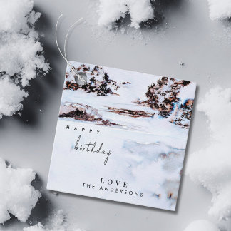 Watercolor Snow Winter Mountains Elegant Birthday  Favour Tags