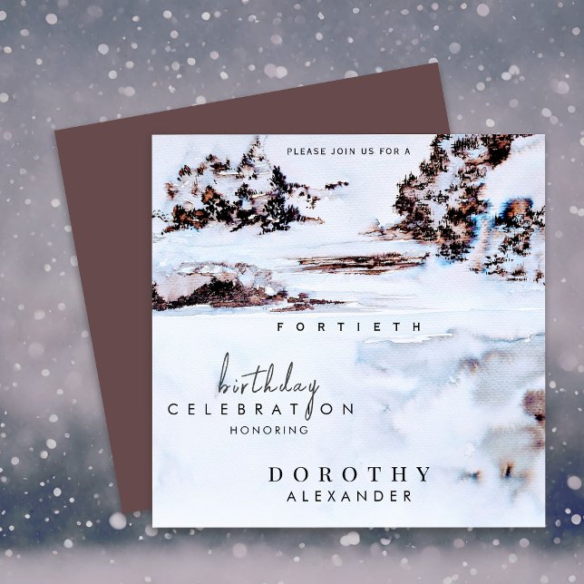Watercolor Snow Winter Mountains Elegant Birthday Invitation (Creator Uploaded)