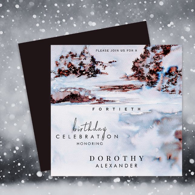 Watercolor Snow Winter Mountains Elegant Birthday Invitation (Creator Uploaded)