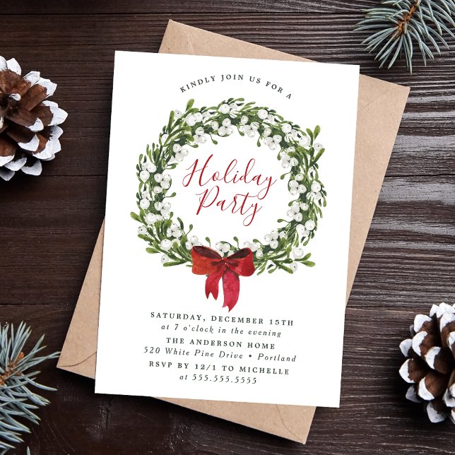 Watercolor Snowberry Greenery Wreath Holiday Invitation (Creator Uploaded)