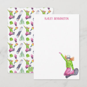 Watercolor Snowboarding Personalised Thank You Card