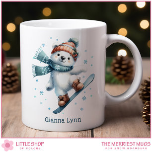 Watercolor Snowboarding Polar Bear Personalized Coffee Mug