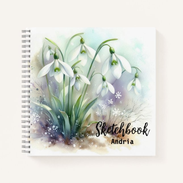 Watercolor Snowdrop Flowers Sketchbook Notebook (Front)