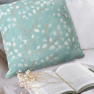 Watercolor Snowdrops Pattern Teal/Copper ID726 Cushion
