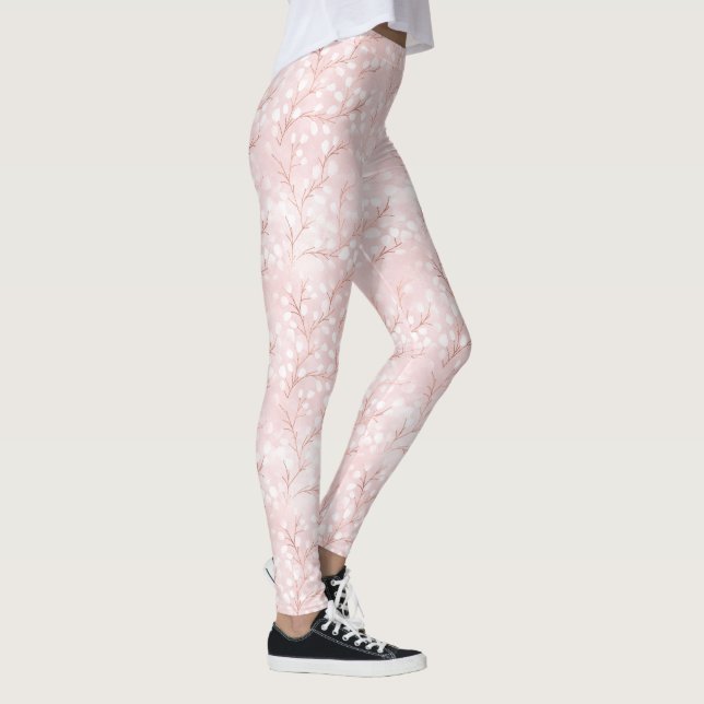 Watercolor Snowdrops Pink/Copper ID726 Leggings (Right)