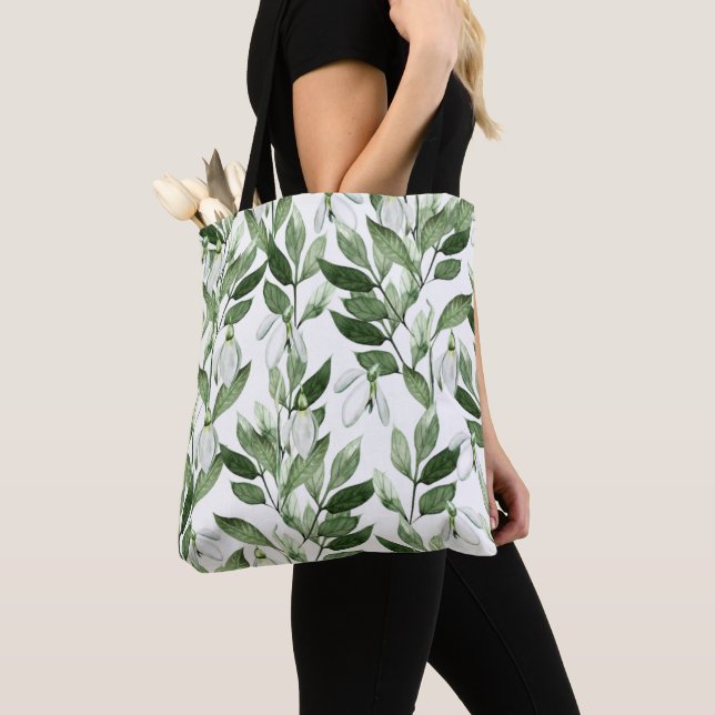 Watercolor Snowdrops Tote Bag (Close Up)