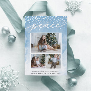 Watercolor Snowfall Holiday Photo Collage Card