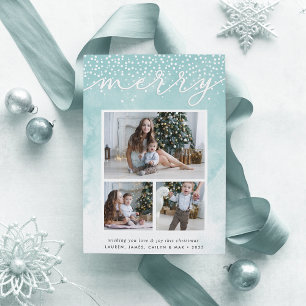 Watercolor Snowfall   Holiday Photo Collage Card