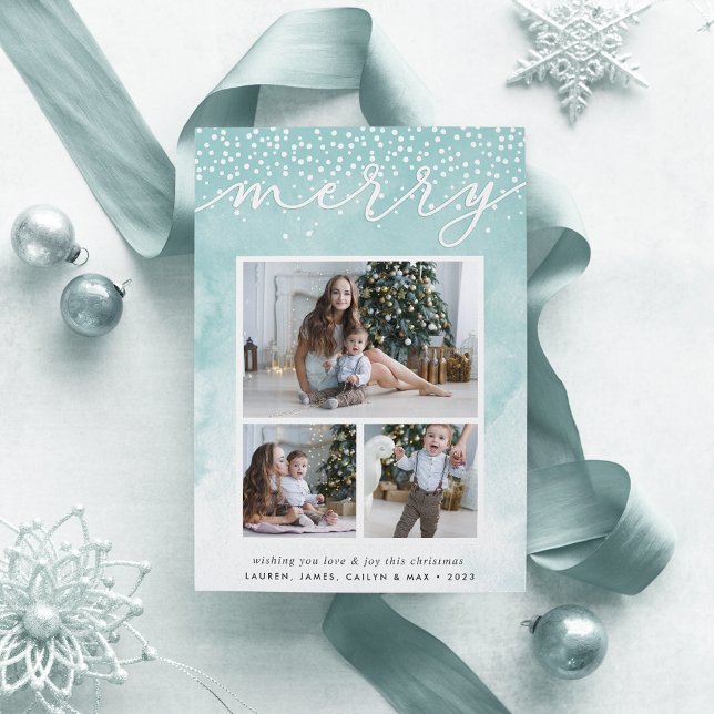 Watercolor Snowfall | Holiday Photo Collage Card (Creator Uploaded)
