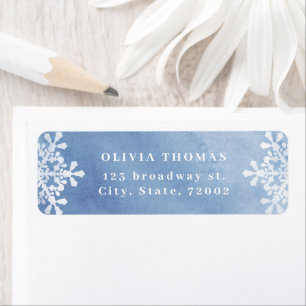 Watercolor Snowflake Blue Christmas Return Address