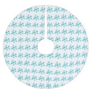 Watercolor Snowflake Blue Winter  Brushed Polyester Tree Skirt