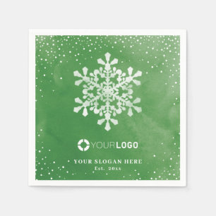 watercolor snowflake company logo green Christmas Napkin