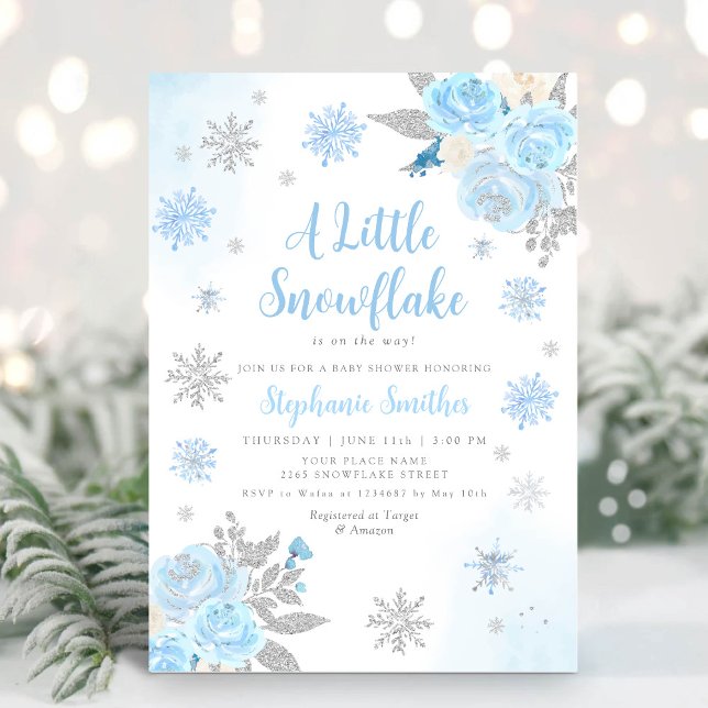 Watercolor Snowflake Winter Boy Baby Shower Invitation (Creator Uploaded)
