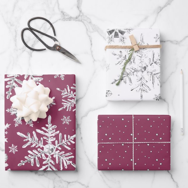 Watercolor Snowflake Wrapping Paper Sheets (Front)
