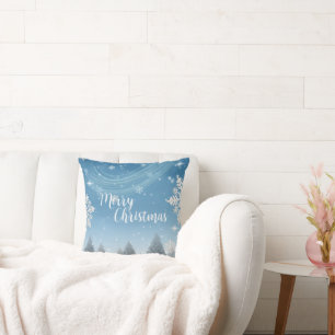 Watercolor snowflake Xmas tree merry Holiday party Cushion