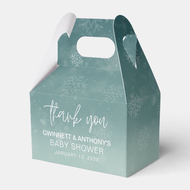 Watercolor Snowflakes Baby Shower Thank You Favour Box (Front Side)