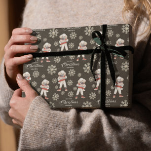 Watercolor Snowflakes Brown Poodle Dog Christmas Wrapping Paper