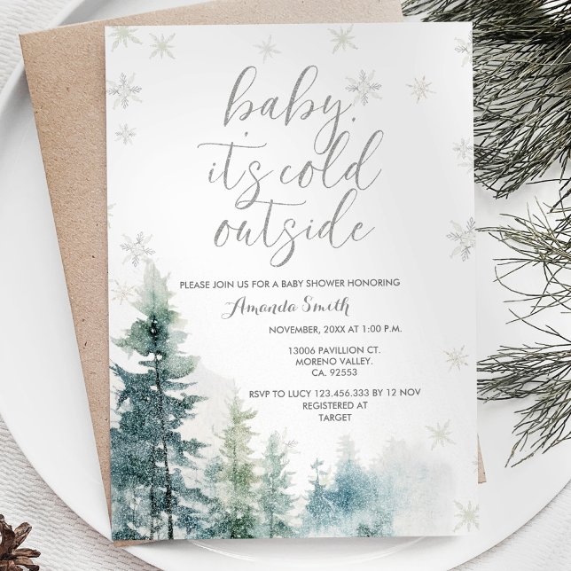 Watercolor Snowflakes Cold Outside Baby Shower Invitation (Creator Uploaded)