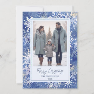 Watercolor Snowflakes Elegant Holiday Card