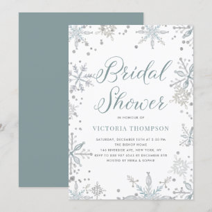 Watercolor Snowflakes Glitter Winter Bridal Shower Invitation