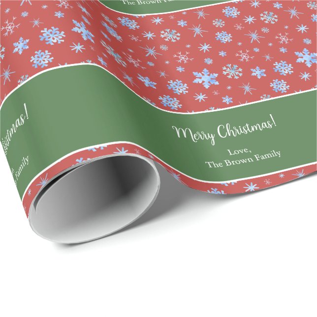 Watercolor Snowflakes Green and Red Christmas Wrapping Paper (Roll Corner)