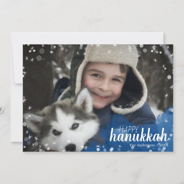 Watercolor Snowflakes Hanukkah Holiday Photo Card (Front)