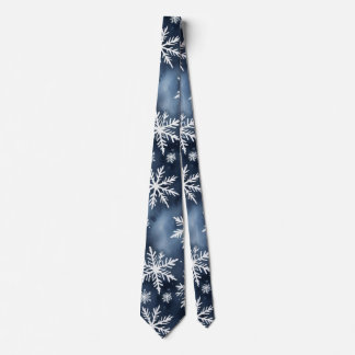 Watercolor Snowflakes Pattern in Navy Blue and Whi Tie